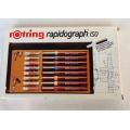 SET OF 8 ROTRING RAPIDOGRAPH ISO PENS WITH CAPILLARY CARTRIDGE NEW OLD STOCK IN ORIGINAL BOX