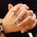 Charming Women Jewelry Dragonfly Flower Design Rhinestone Finger Tip Nail Ring silver/gold