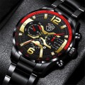 DEYROS Fashion Men`s Black With Red Stainless Steel Quartz Watch