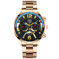 DEYROS Fashion Men`s Rose Gold With Blue Stainless Steel Quartz Watch