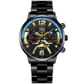 DEYROS Fashion Men`s Black Steel with Blue Quartz Watch