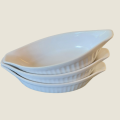 Three White Boat Shaped Serving Bowls