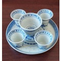 Vintage miniature blue and white rice grain pattern Chinese porcelain teacup set