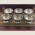 Six Round Vintage Footed and Polished Stainless Steel Dessert Bowls