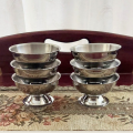 Six Round Vintage Footed and Polished Stainless Steel Dessert Bowls