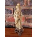 RARE ANTIQUE SOAPSTONE WISE MAN WITH BABY CARVING 260 MM HIGH