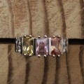 Morganite, citrine and pink ruby silver ring