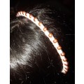 Cream wrap headband with caramel pearls - hand made. HB2