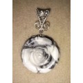 RARE large Howlite flower pendant, silver. P31