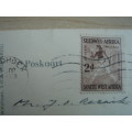 1954 Postcard with `White Lady` rock painting 2 d, used, stamped in Windhoek