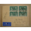 1937 Kenya, Uganda, Tanganyika - Coronation 5 C Block of 4 stamped on post item (letter)