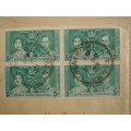 1937 Kenya, Uganda, Tanganyika - Coronation 5 C Block of 4 stamped on post item (letter)