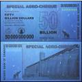Zimbabwe 50 Billion Dollars Special Agro Cheque, 2008, P-63, UNC