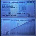 Zimbabwe 100 Billion Dollars Special Agro Cheque, 2008, P-64, UNC
