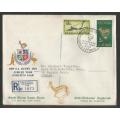 RSA 1964 75TH ANNIV SA RUGBY BOARD SET OF 2 ON PRIVATE FDC WITH OFFICIAL CT D/S ADDRESSED TO DURBAN