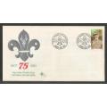RSA 1982 BOY SCOUTS OFFICIAL FDC 3.34 WITH BROKEN P IN 1ST DATE STAMP