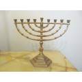 WAINBERG !! Rare Vintage Cast Brass 9-Socket/Branch Hannukah Menorah - Israel