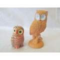 BISQUE & GLAZE !! Vintage Lot of Two Different Ornamental Ceramic Owl Figurines