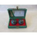 CLOISONNE !! Vintage Pair of Chinese Cloisonne Baoding Musical Balls in Original Case