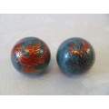 CLOISONNE !! Vintage Pair of Chinese Cloisonne Baoding Musical Balls in Original Case