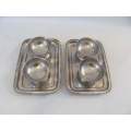 DESSERTS !! Vintage Lot of Two Stainless Dessert Trays each with 2 Dessert Bowls