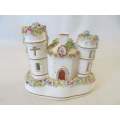 FLORAL CHURCH !! Vintage Collectable 2-Piece Ceramic Church Figurine with Capodimonte Style Flowers