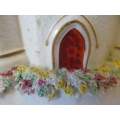 FLORAL CHURCH !! Vintage Collectable 2-Piece Ceramic Church Figurine with Capodimonte Style Flowers