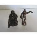 BRONZE/CAST BRASS !! Antique Cast Brass Genghis Khan & Bronze Coppered Dancing Figurines