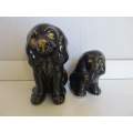 ADORABLE !! Decorative Lot / Set of Two Black & Gold Glazed Ceramic Dog Figurines
