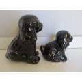 ADORABLE !! Decorative Lot / Set of Two Black & Gold Glazed Ceramic Dog Figurines