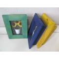 SUNFLOWERS !! Vintage Lot/Set of 3 Decorative Potted Sunflower Box Frames - Green, Blue and Yellow