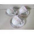 ROYAL !! Vintage Lot of Three Identical Fine Porcelain Thai Royal Porcelain Tea Duos