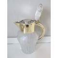 PITCHER !! Large Vintage Cut Glass Pitcher with Gold Metal Lid and Ice Flute