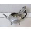 PEWTER !! Vintage Dimpled Pewter Teapot with Feet and Bakelite Handle