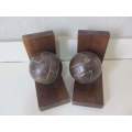 BOOK ENDS !! Vintage Pair / Set of Wood and Bronzed Football Bookends