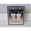 MARBLE !! Boxed Unused Set of White Marble Salt Shaker and Pepper Mill