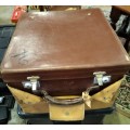 Vintage Leather Hat box / case with canvas cover