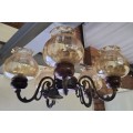 Vintage lampshade / chandelier (x 5 lampshades) - Brass and wood