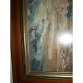 GIDEON ROUSSEAU PAINTING FRAMED BEHIND GLASS. SIZE, 100CM X 65CM INCLUDING FRAME