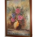 GIDEON ROUSSEAU PAINTING FRAMED BEHIND GLASS. SIZE, 100CM X 65CM INCLUDING FRAME