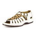 Omega Kgosi - White Soft Saddle Leather & Cheetah Print Sandals