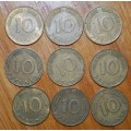 ` Lot of German 10 Pfennig different dates `
