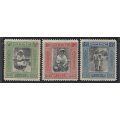 Jamaica 1923 set of 3 fine mint. CV R 680. SG 107/9. See below.