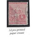 Cape 1871/6 1d with PRE-PRINTED PAPER CREASE fine used. RARE. SACC 24var. See below.