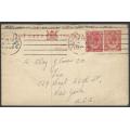 Union postal history: 1922 uprated postcard JOHANNESBURG to NEW YORK. See below.