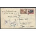 Union 1929 registered/redirected cover CAPE TOWN/PROVIDENCE, Rhode Island/RIVERSIDE, California.