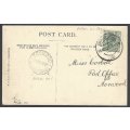 Transvaal: 1907 postcard JOHANNESBURG (counter) No. 12 (Putzel 171) to Norwood. See below.