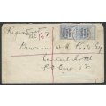 OFS/BOER WAR: scarce uncensored registered 1900 cover: FAURESMITH/N. E. TPO UP/KIMBERLEY. See below.