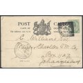 Transvaal: 1905 Cape p/card: KLOOF ST. GARDENS/TRANSVAAL TPO UP/JOHANNESBURG. See below.