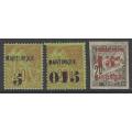 Matinique 1886/1900 scarce expertised trio mint/unused. SG 1, 6, 27. cv GBP 205/R 5,000. See below.